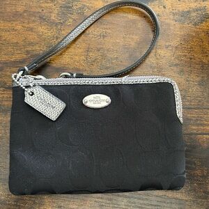 Coach Black Jacquard Wristlet with Silver Accents